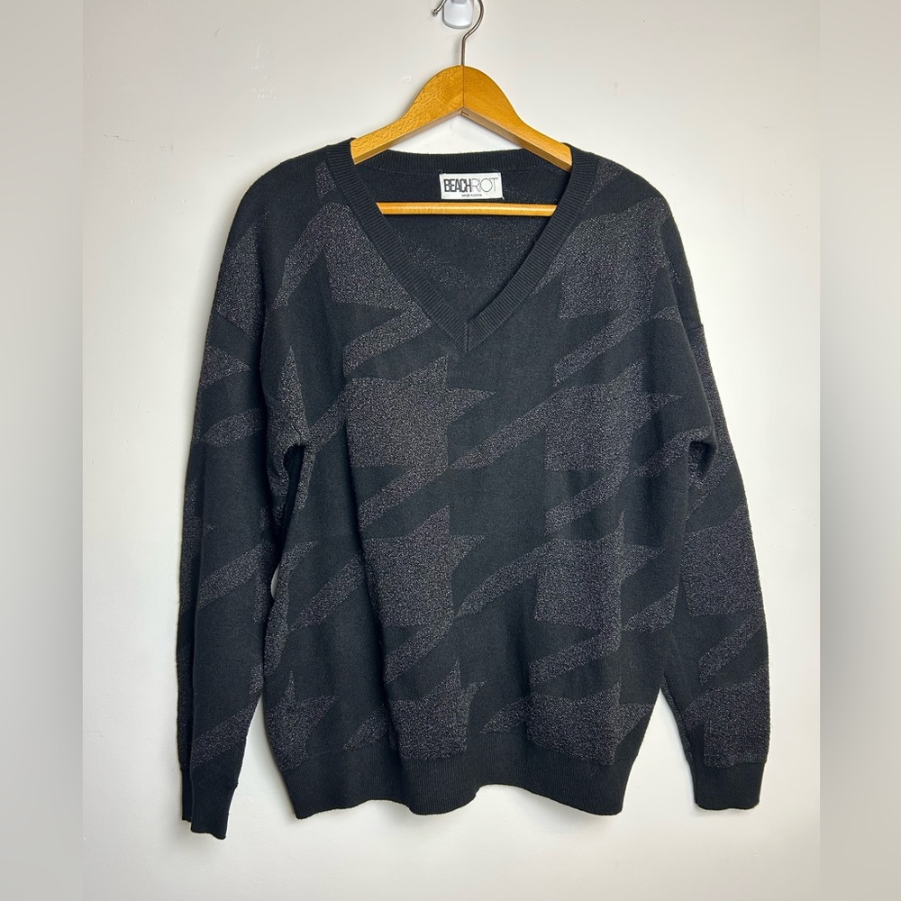 Beach Riot Sweater women XS Oversized Black Shine Holliday Party V-Neck Minimali